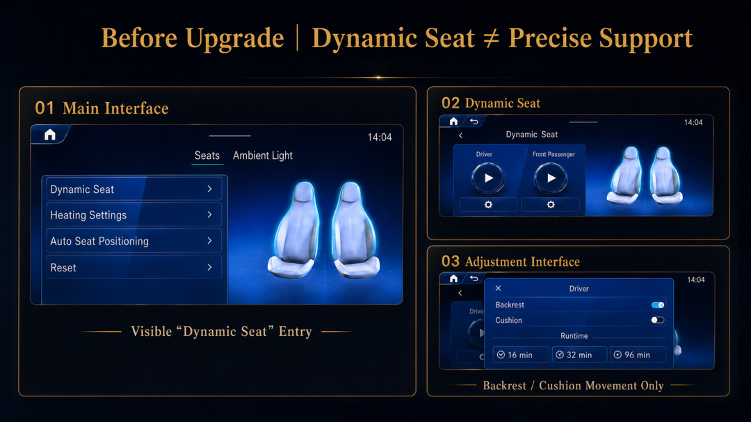 Original vehicle screen showing basic lumbar adjustment