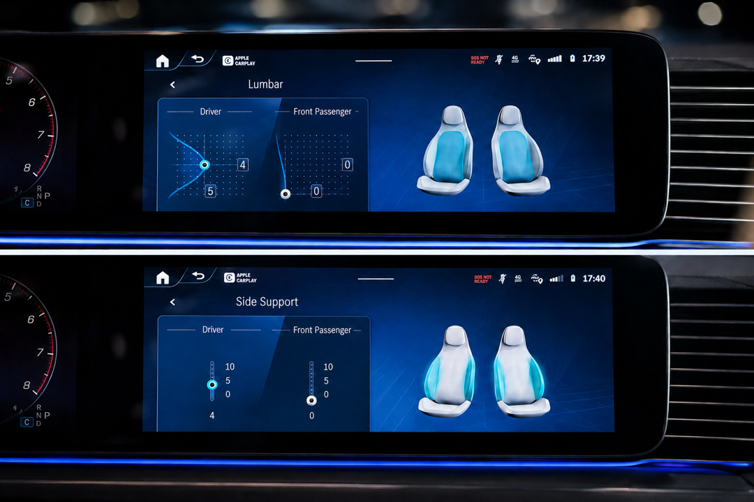 Lumbar support and side support controls